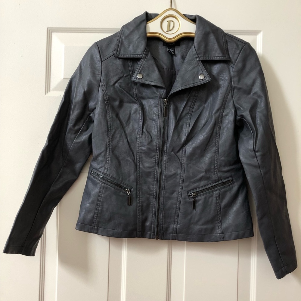 Alfani Faux Leather Lined Jacket In Gray w/Dark Zipper Hardware - Size S